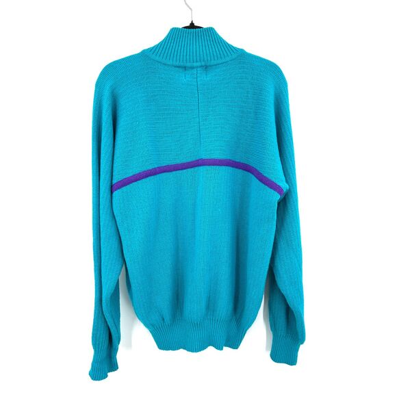 TYROLIA Men's Vintage Teal Blue Purple Wool Knit 1/4 Zip Pullover Sweater Medium - Picture 2 of 7